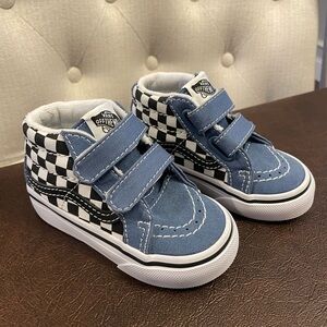 Never worn! Toddler Vans Blue & Black Checkered Sneakers Velcro Straps size 5T